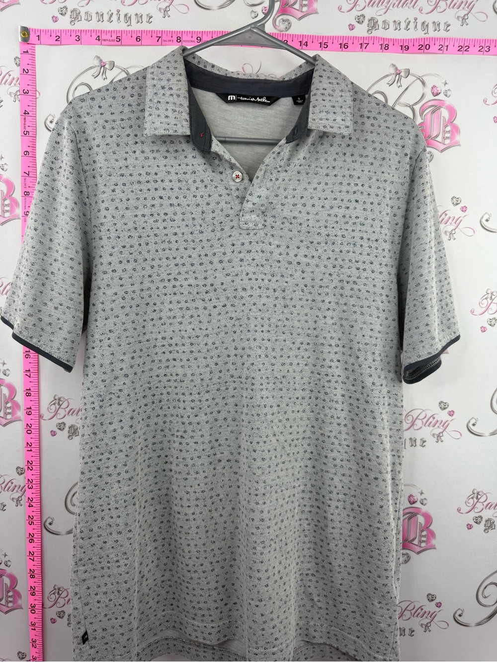 Travis Mathew polo shirt Light Gray Patterned Polo with Dark Trim